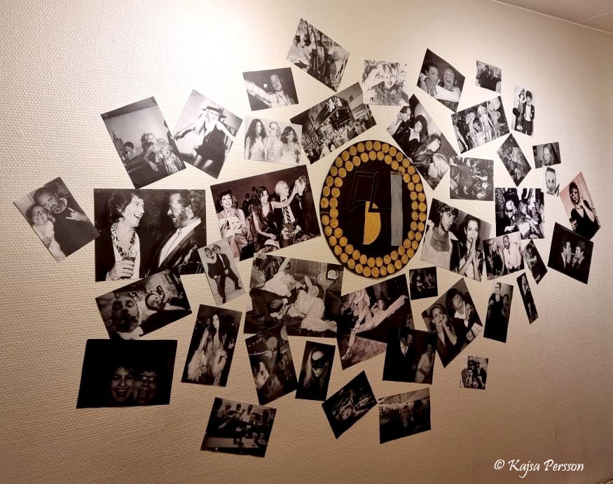 Studio 54 väggen med flera foton både från riktiga studio 54 och vänner